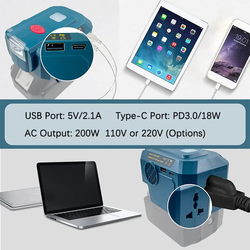 200W Power Inverter for Makita 18V Battery To 110V 220V AC Output Portable Modified Sine Wave Inverter Generator for Makita 1